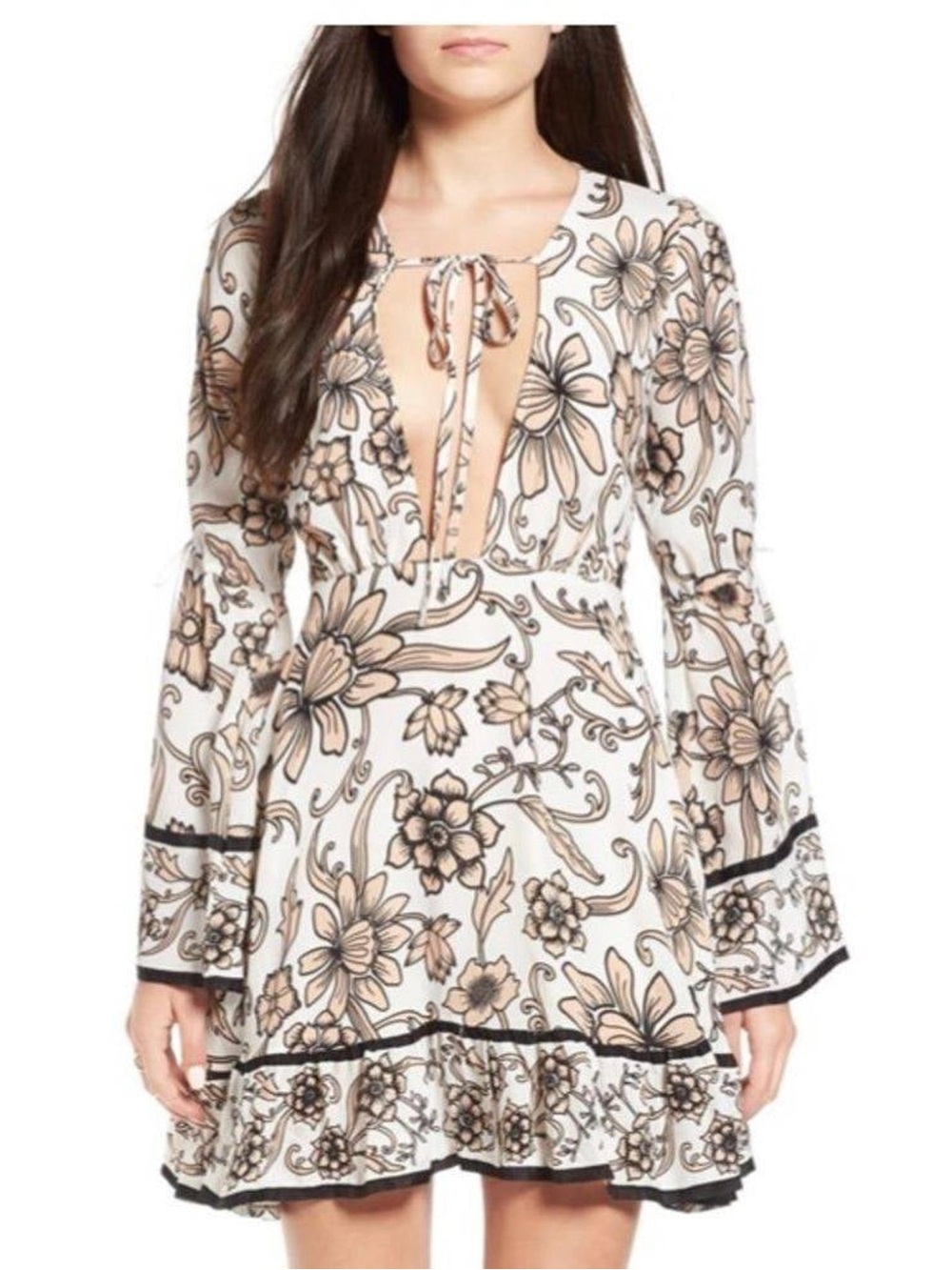NWT For Love & Lemons Ayla Plunge Mini Dress Floral small